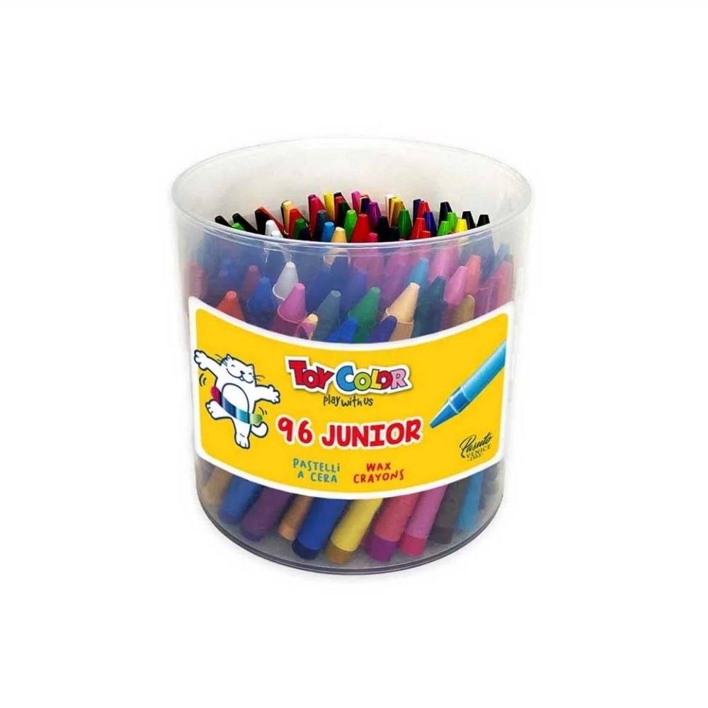 Junior Wax Crayons - Non-Toxic - 96 Pack Jar, 24 Vibrant Colours, 8mm