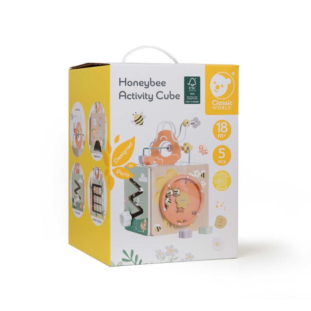 Honeybee 5-Sided Wooden Activity Play Cube for Toddlers