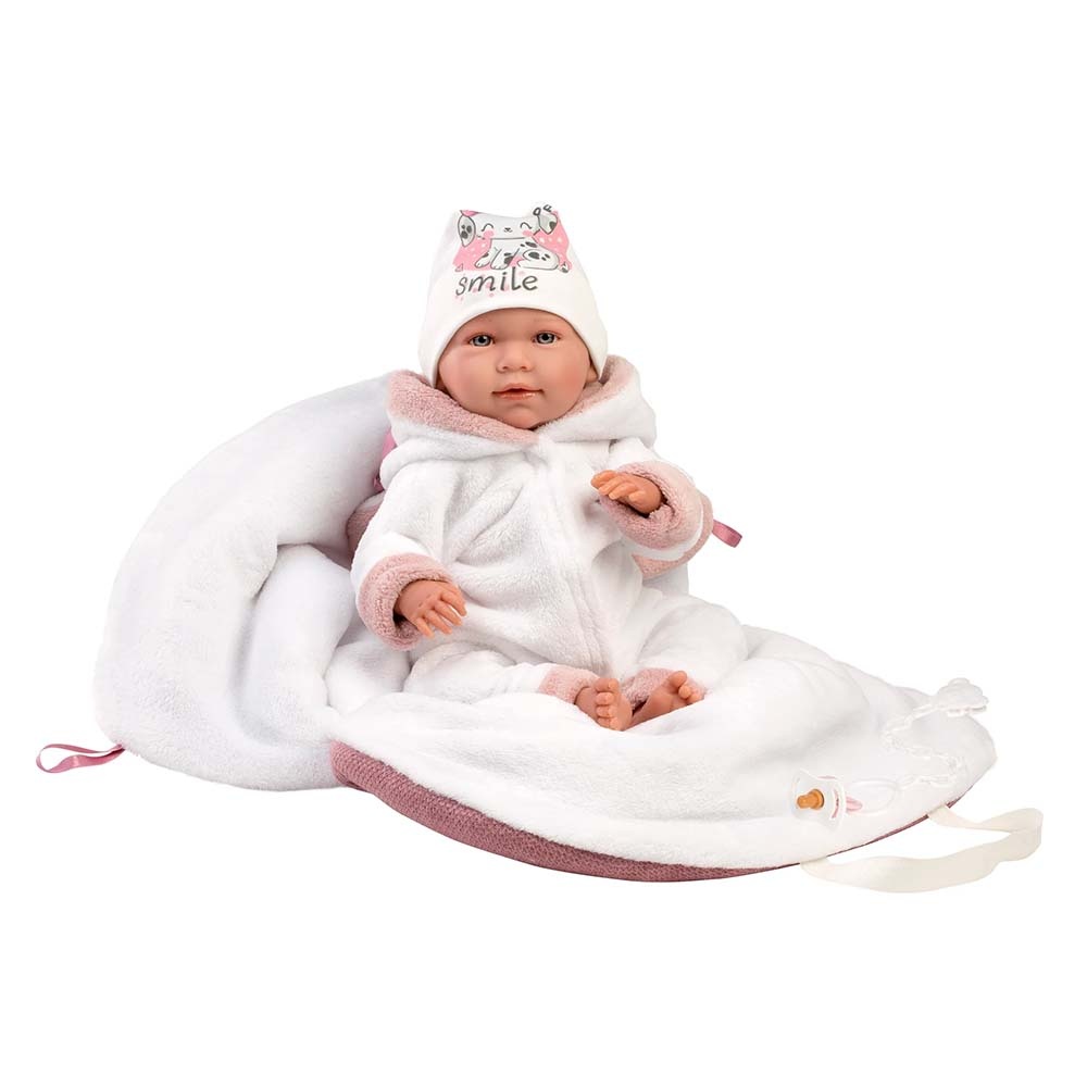 Baby Girl Doll with Crying Mechanism, Clothing & Carrycot: Mimi - 42cm