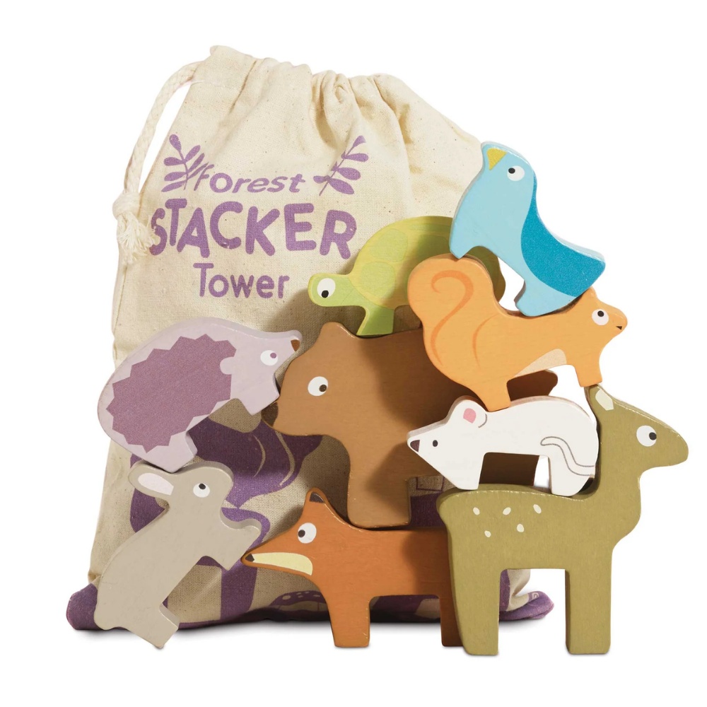 Wooden Woodland Stacking Forest Animals & Bag - 10pcs