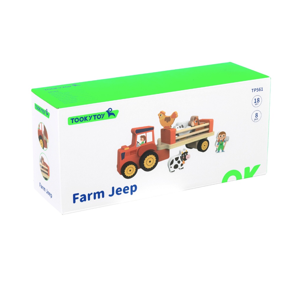 Pretend Play Wooden Farm Animal Tractor Toy Set - 8 Pieces