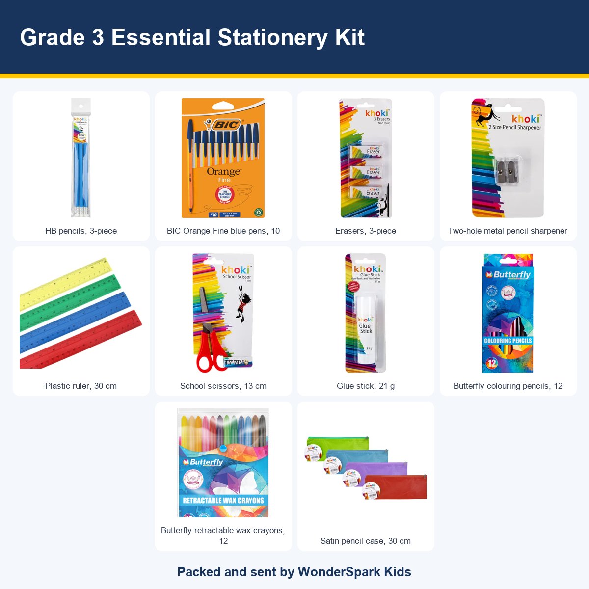 WonderSpark Kids Grade 3 Essential Stationery Kit
