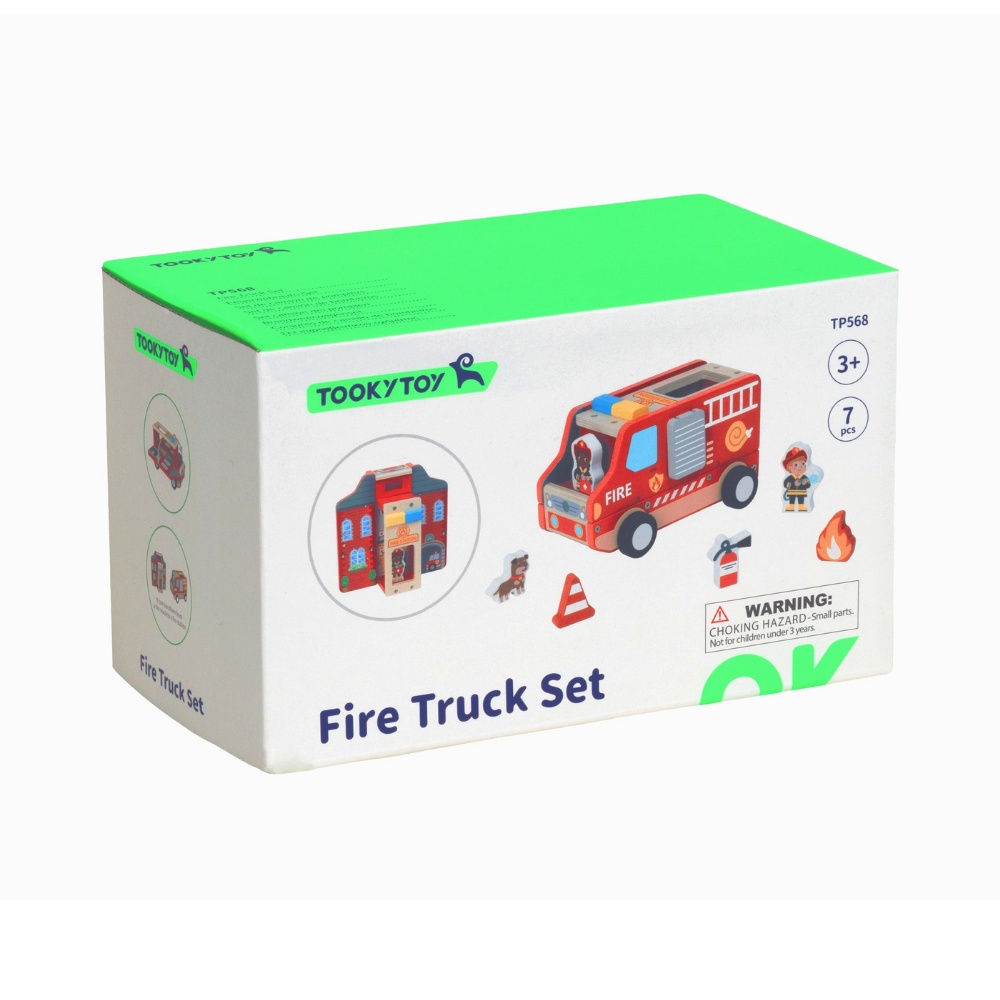 Pretend Play Wooden Fire Truck Toy Set - 7 Pieces