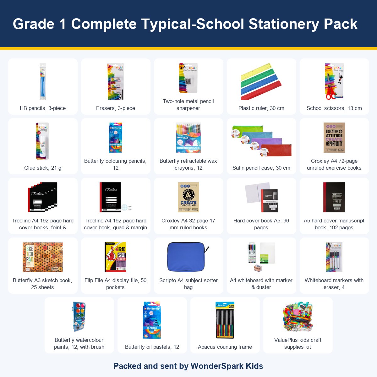 WonderSpark Kids Grade 1 Complete Typical-School Stationery Pack