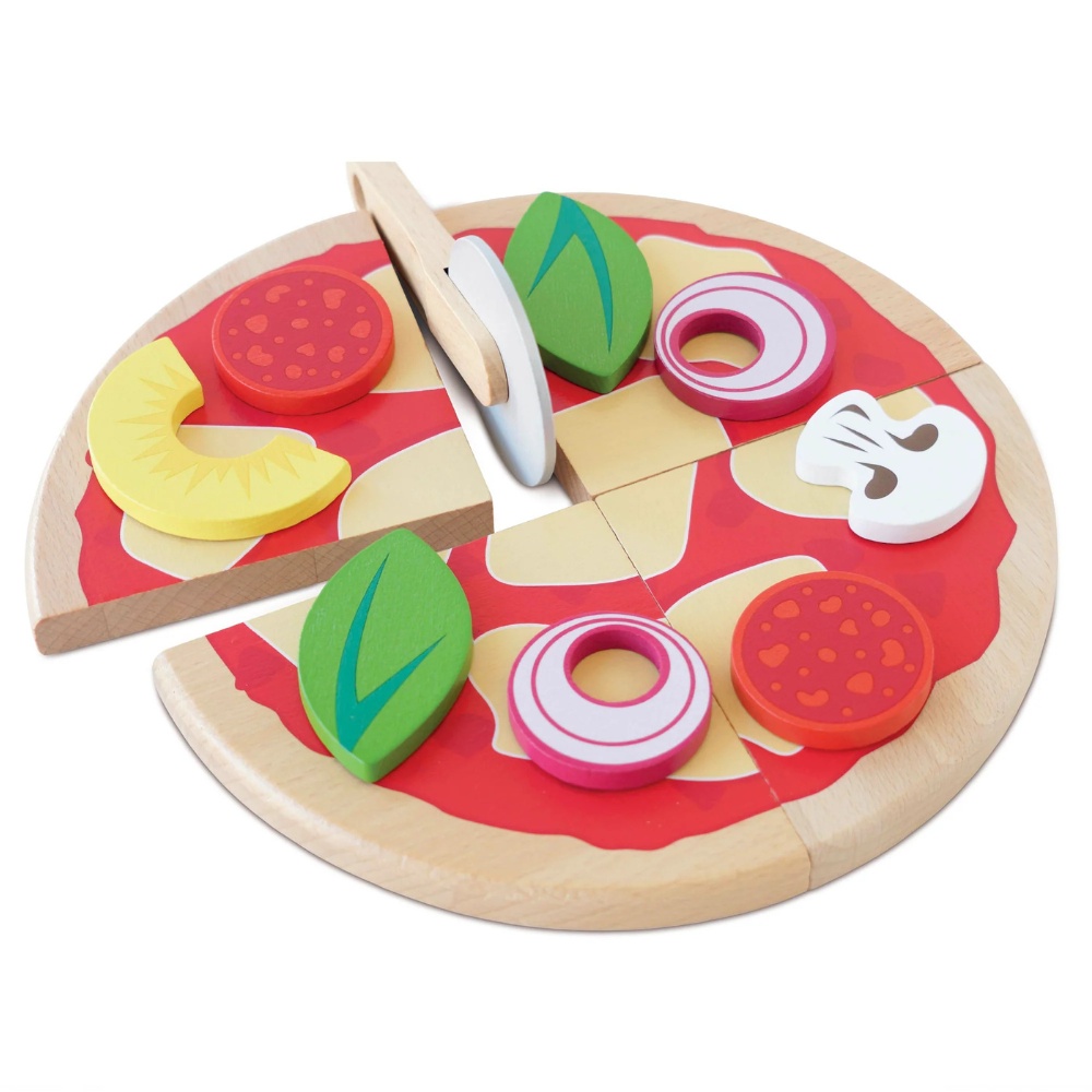 Wooden Pizza & Toppings with Slice Cutter - 13pcs