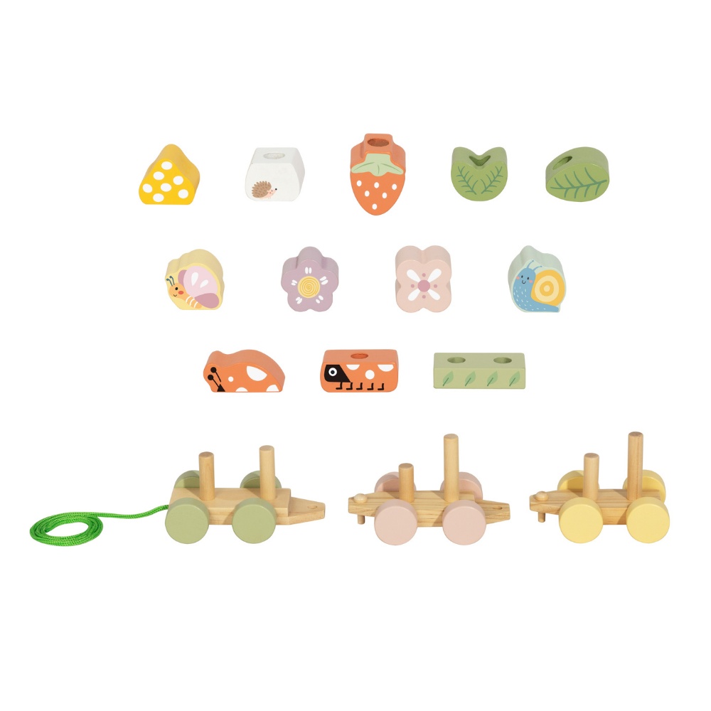 Wooden Ladybug Pull-Along & Stacking Train Toy Set - 15 Pieces