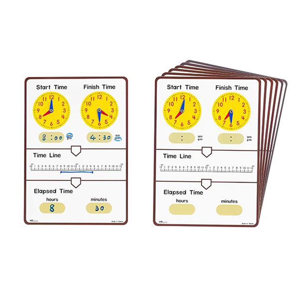 Tell Elapsed Time - Dry Erase Board - Student - 10pcs