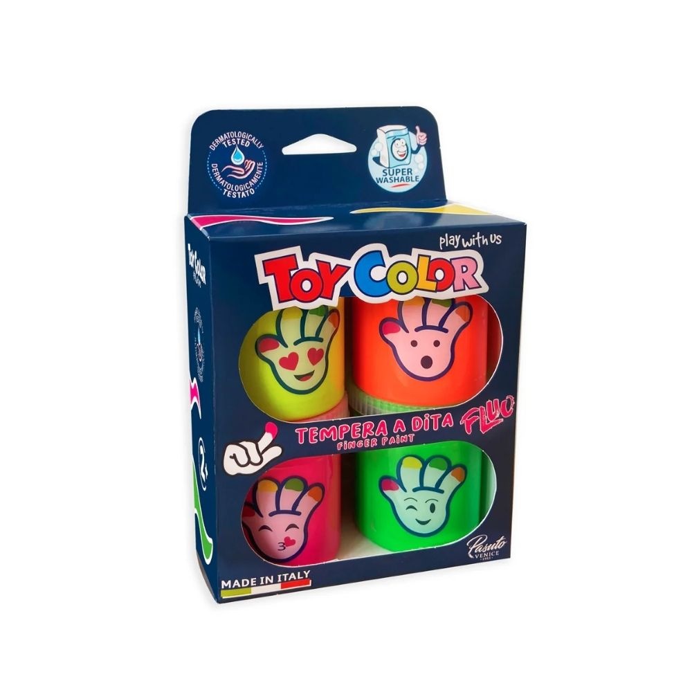 Superwashable & Non-Toxic Fingerpaint for Kids - 4 x Neon 80ml Pots