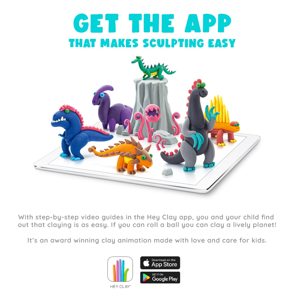 Hey Clay - Modelling Air-Dry Clay with Fun Interactive App - Lagosuchus, Allosaurus, Dimetrodon, Series Mega Dinos, 6 cans