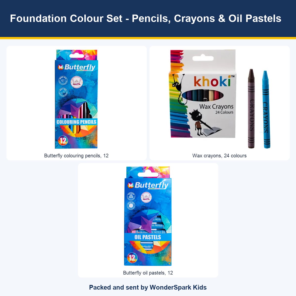 WonderSpark Kids Foundation Colour Set - Pencils, Crayons & Oil Pastels