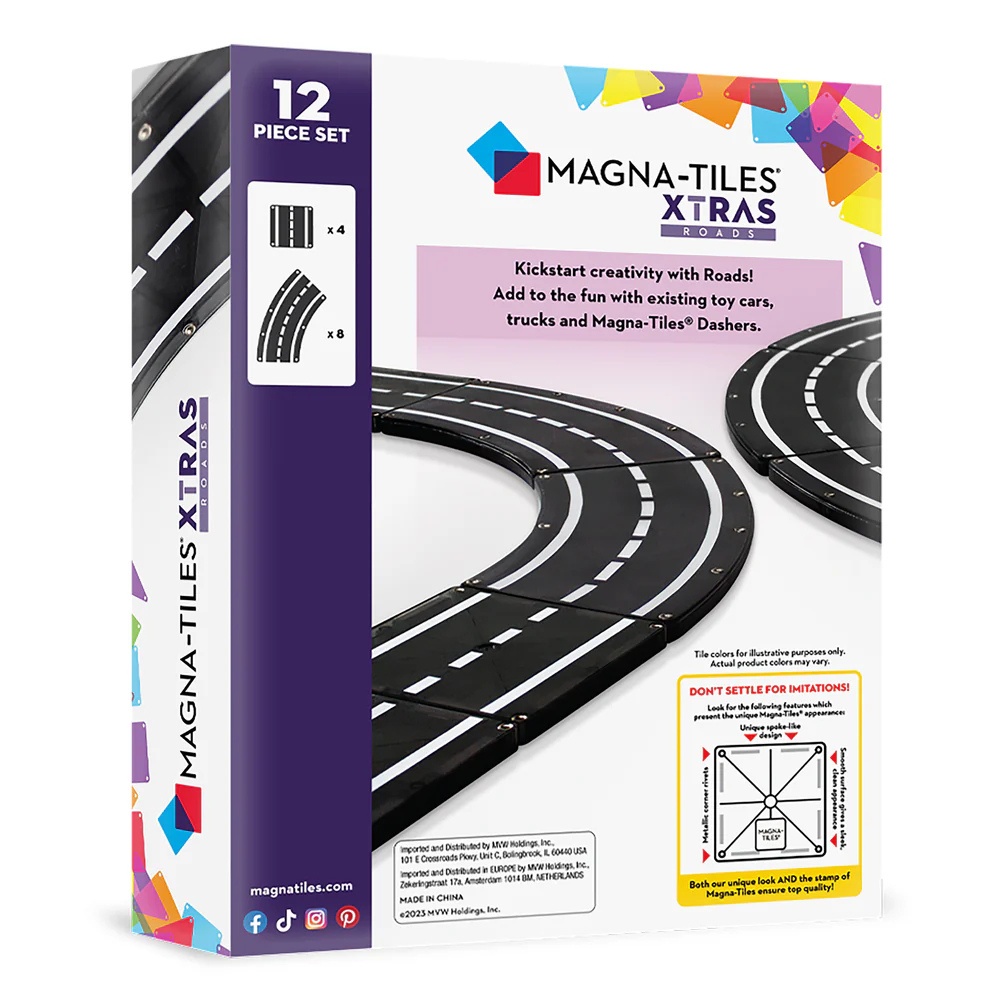 Magna-Tiles - Magnetic Construction Set - XTRAS Roads Set: 12 pcs