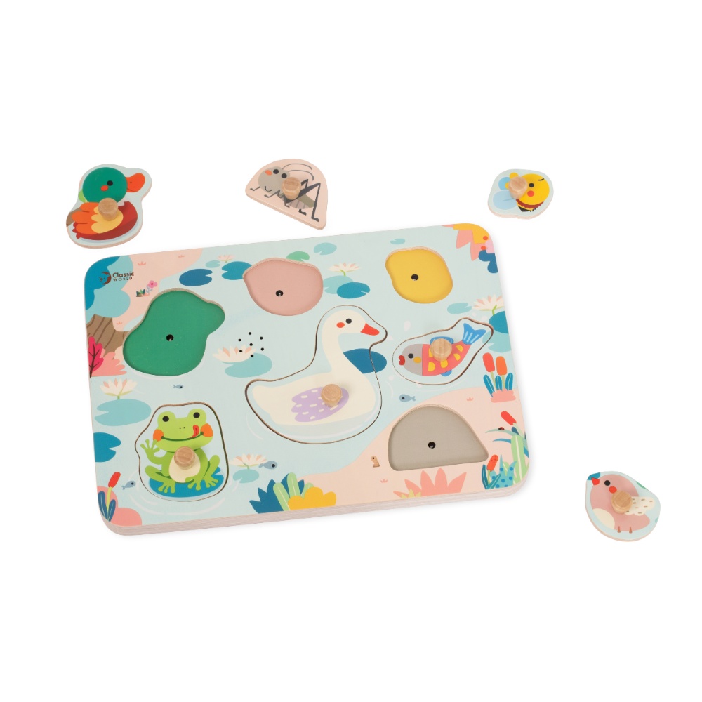 Wooden Peg Puzzle - Pond Animals with Sound - 8pcs