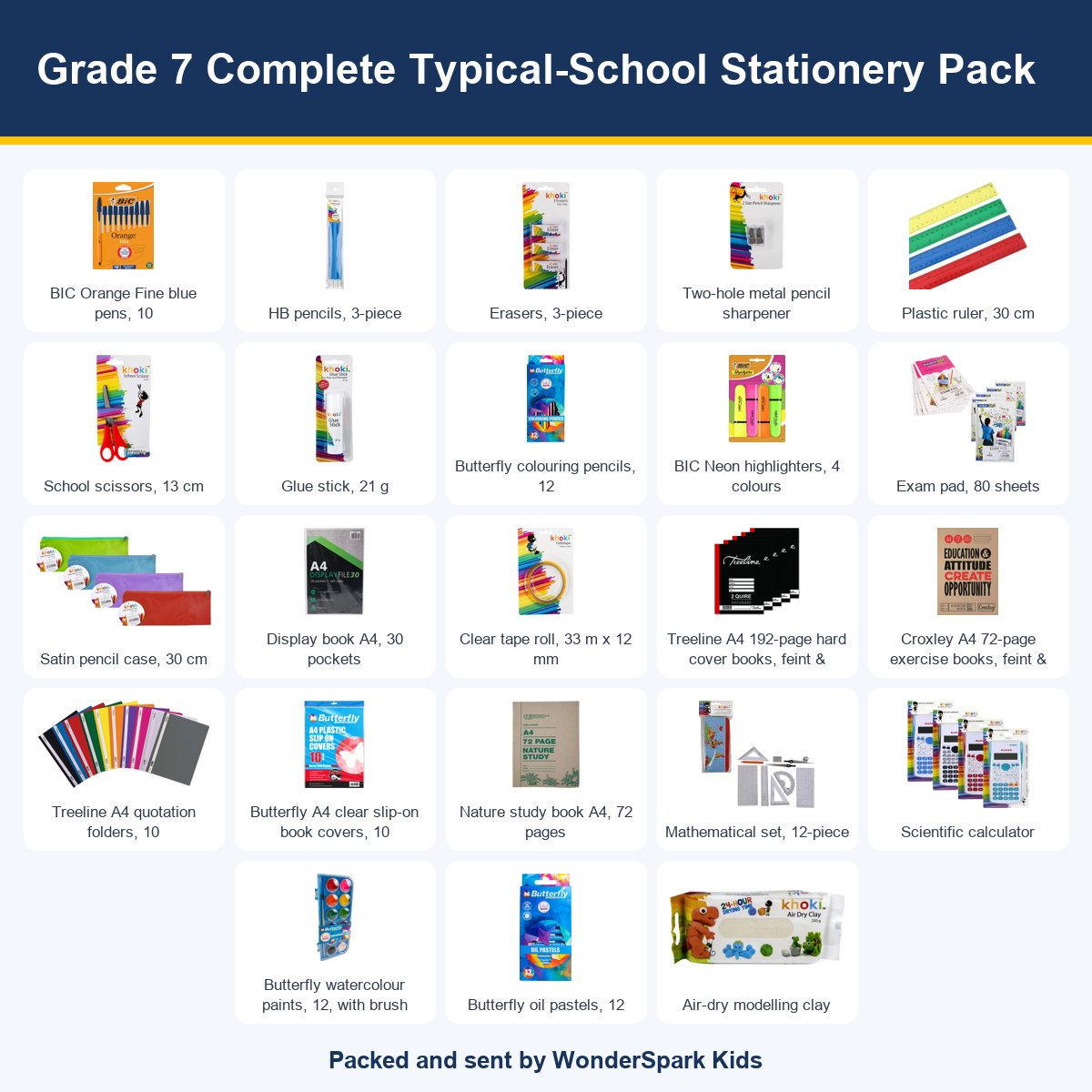 WonderSpark Kids Grade 7 Complete Typical-School Stationery Pack
