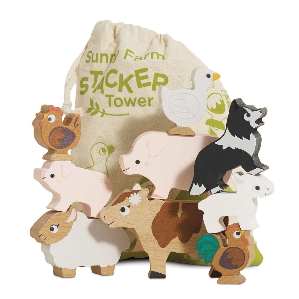 Wooden Farmyard Stacking Animals & Bag - 10pcs