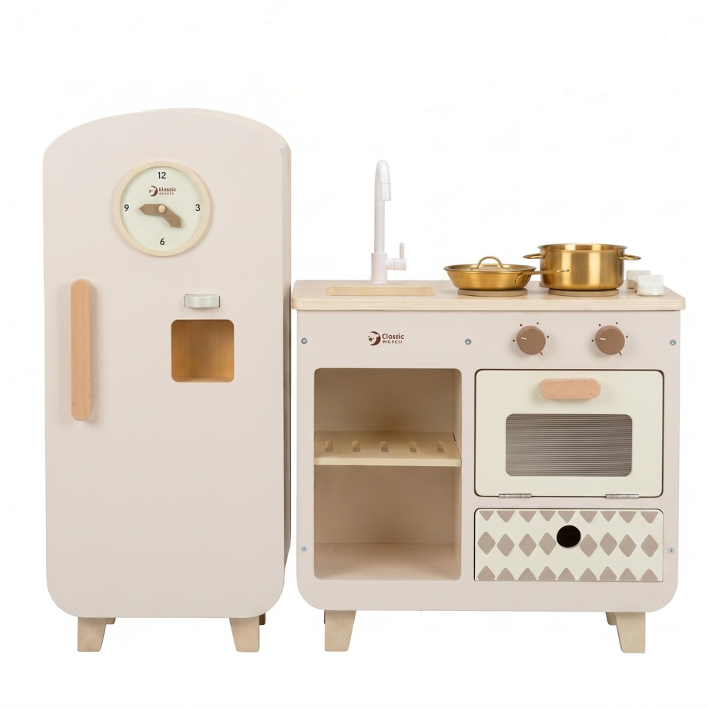 Pretend & Play Modern Wooden Play Kitchen with Fridge