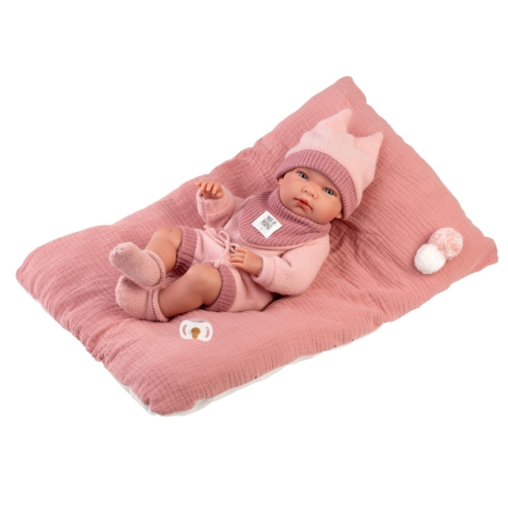 Anatomically Correct Baby Girl Doll with Outfit & Pink Cushion: Nica - 40cm