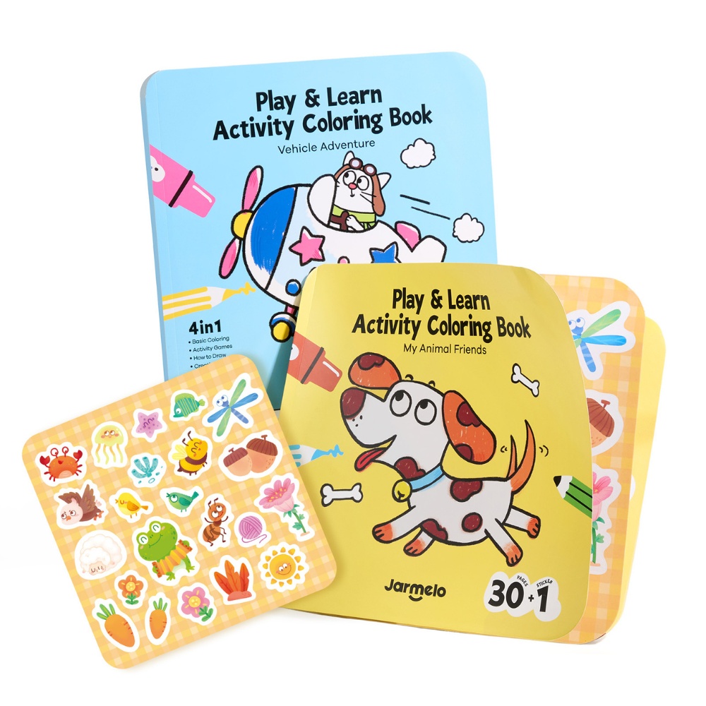Play & Learn Colouring Book Set: Vehicles & Animals - 2 Books 60 Pages