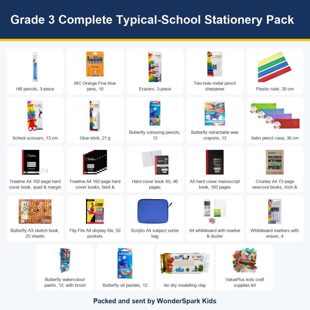 WonderSpark Kids Grade 3 Complete Typical-School Stationery Pack