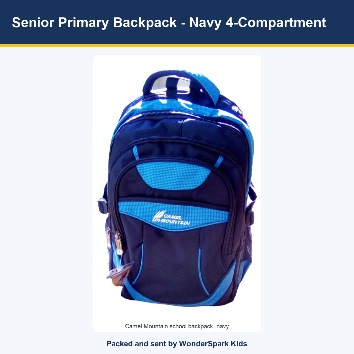 WonderSpark Kids Senior Primary Backpack - Navy 4-Compartment