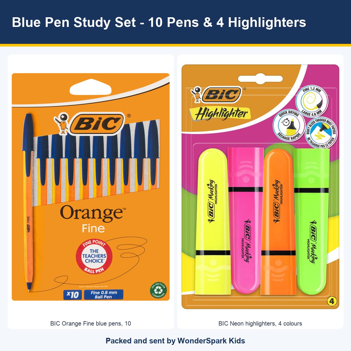 WonderSpark Kids Blue Pen Study Set - 10 Pens & 4 Highlighters