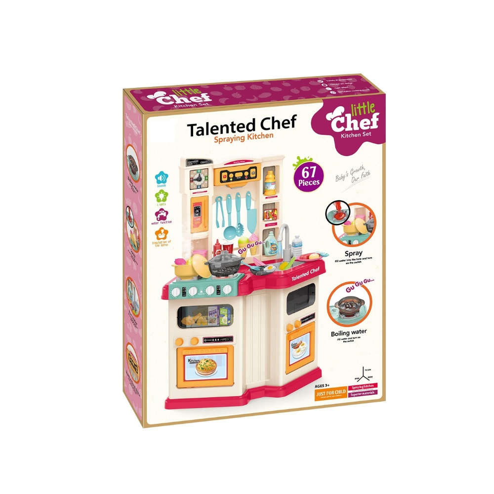 Pretend & Play Kitchen Set with Light & Sound Effects - Pink - 67 Pieces