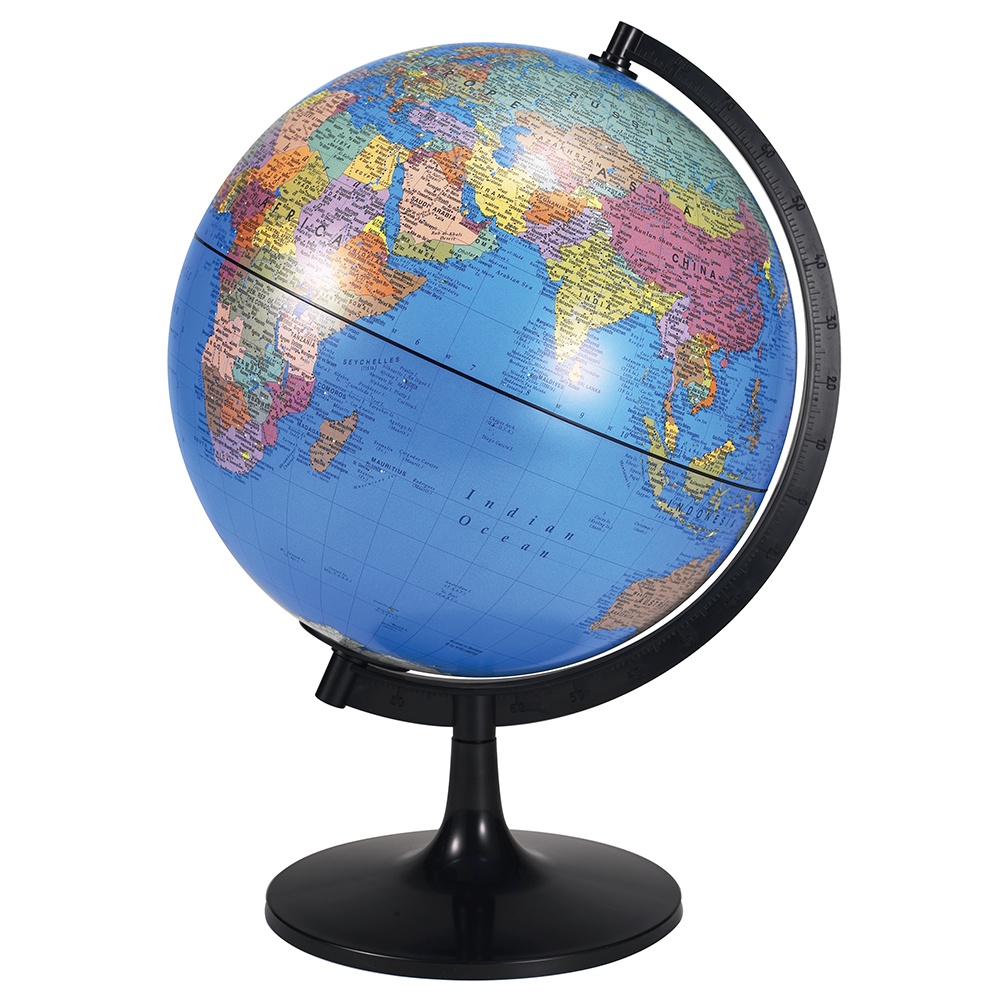 World Globe with Country Borders - 28 cm
