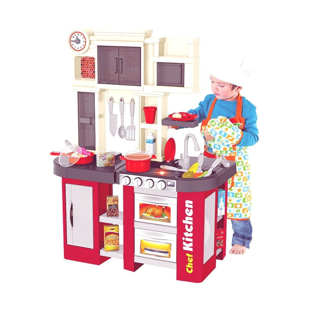 Pretend & Play Kitchen Set with Light & Sound Effects - Red - 58 Pieces