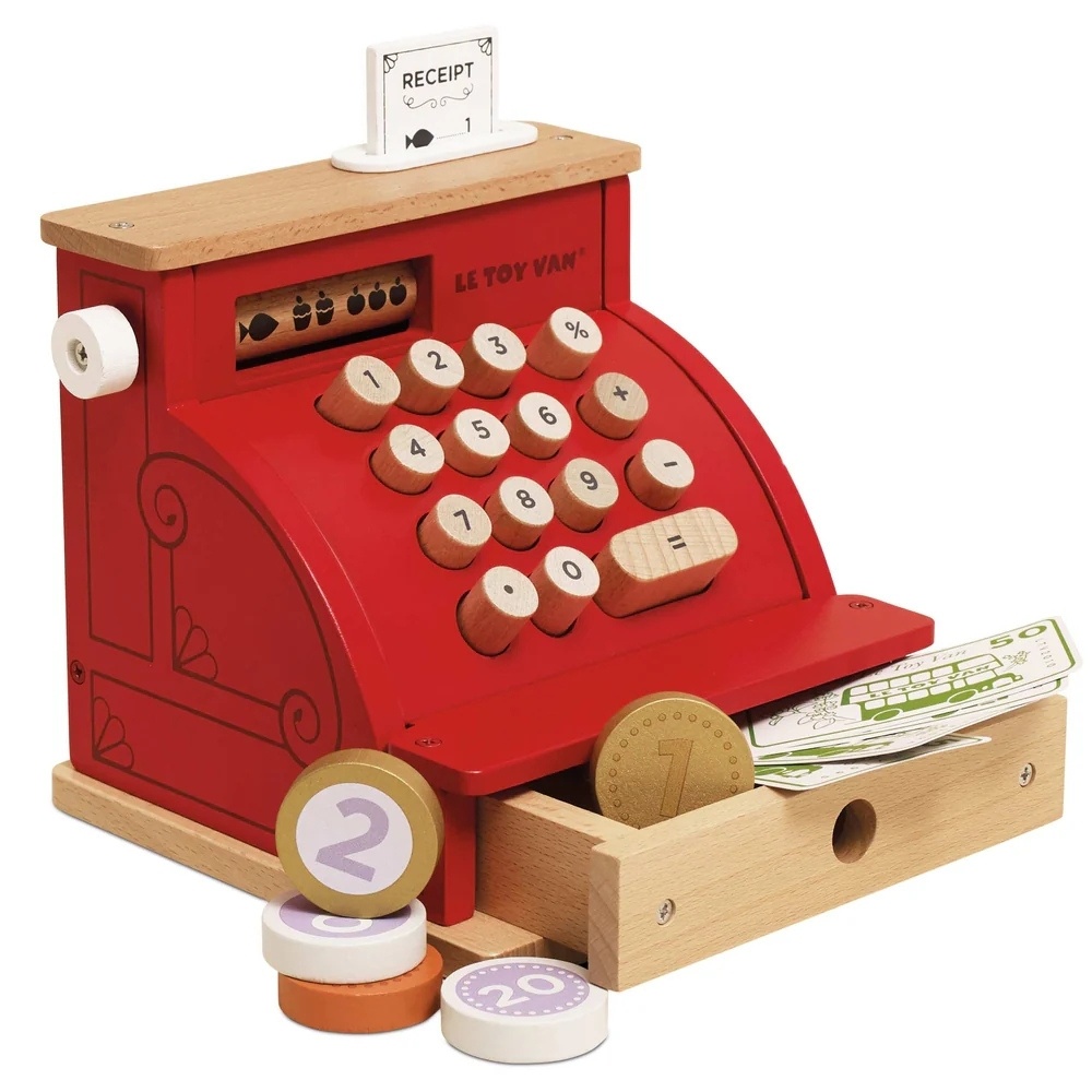 Wooden Shop Till: Cash Register and Money - 11pcs