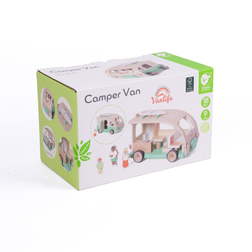 Pretend & Play Camper Van Doll House - Wooden Play Set - 9pcs