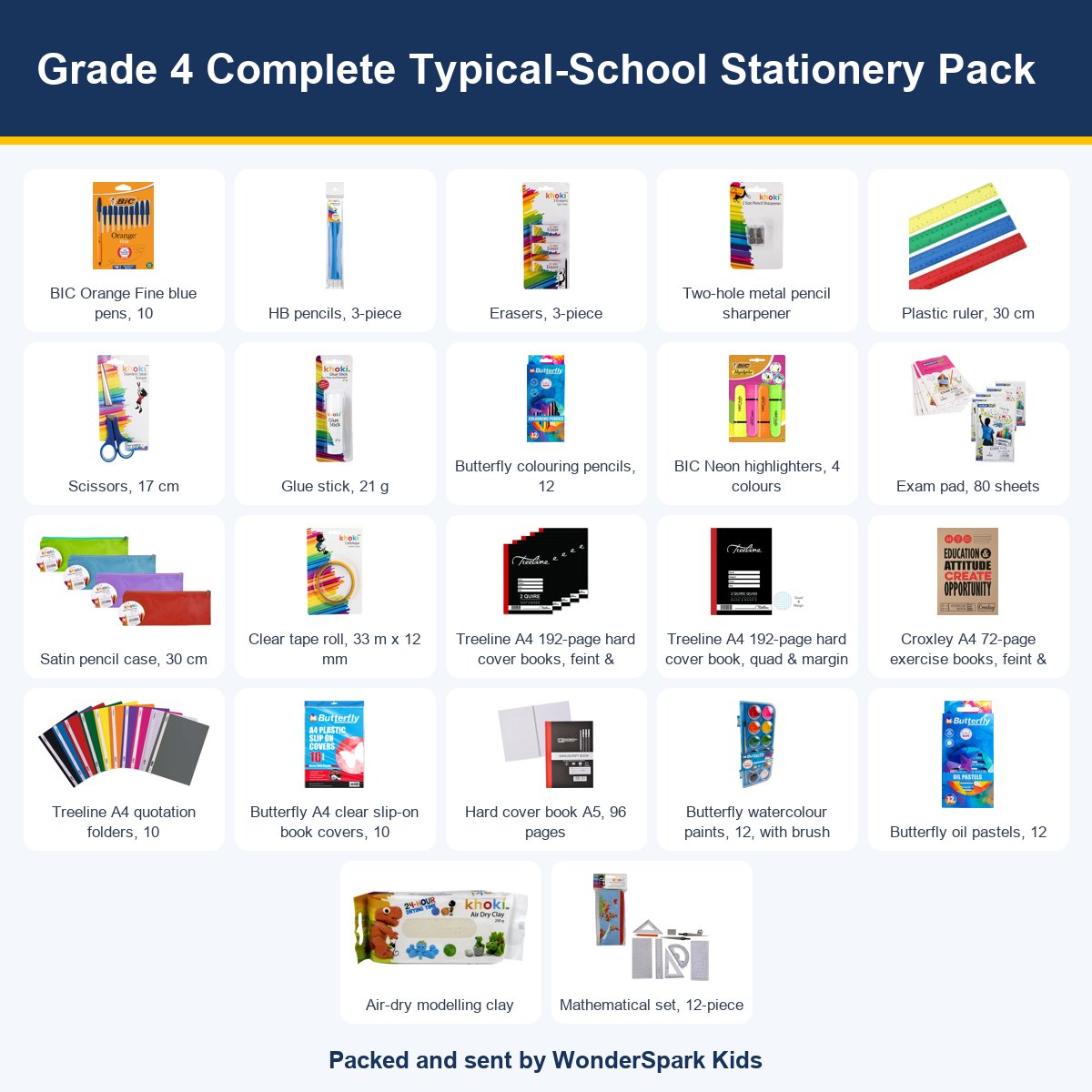 WonderSpark Kids Grade 4 Complete Typical-School Stationery Pack
