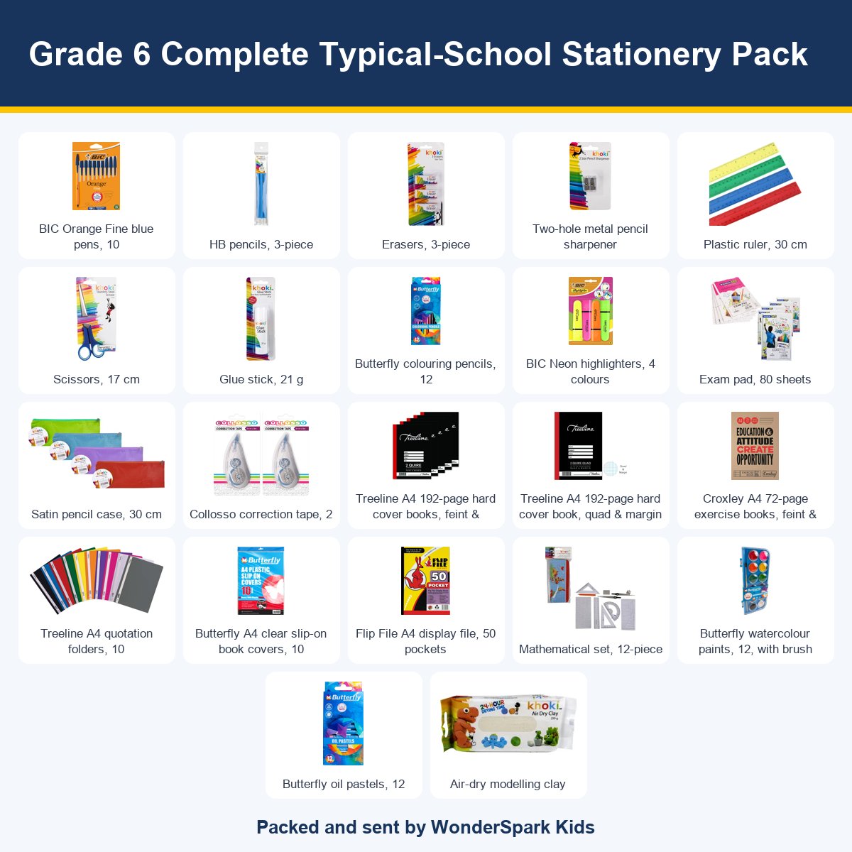 WonderSpark Kids Grade 6 Complete Typical-School Stationery Pack