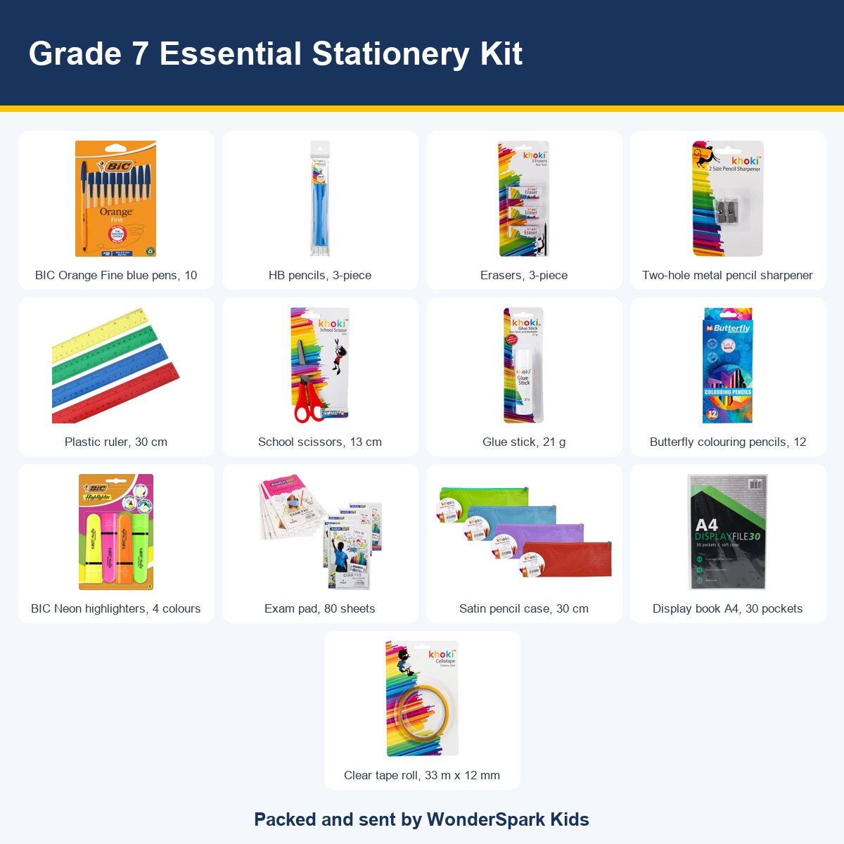 WonderSpark Kids Grade 7 Essential Stationery Kit