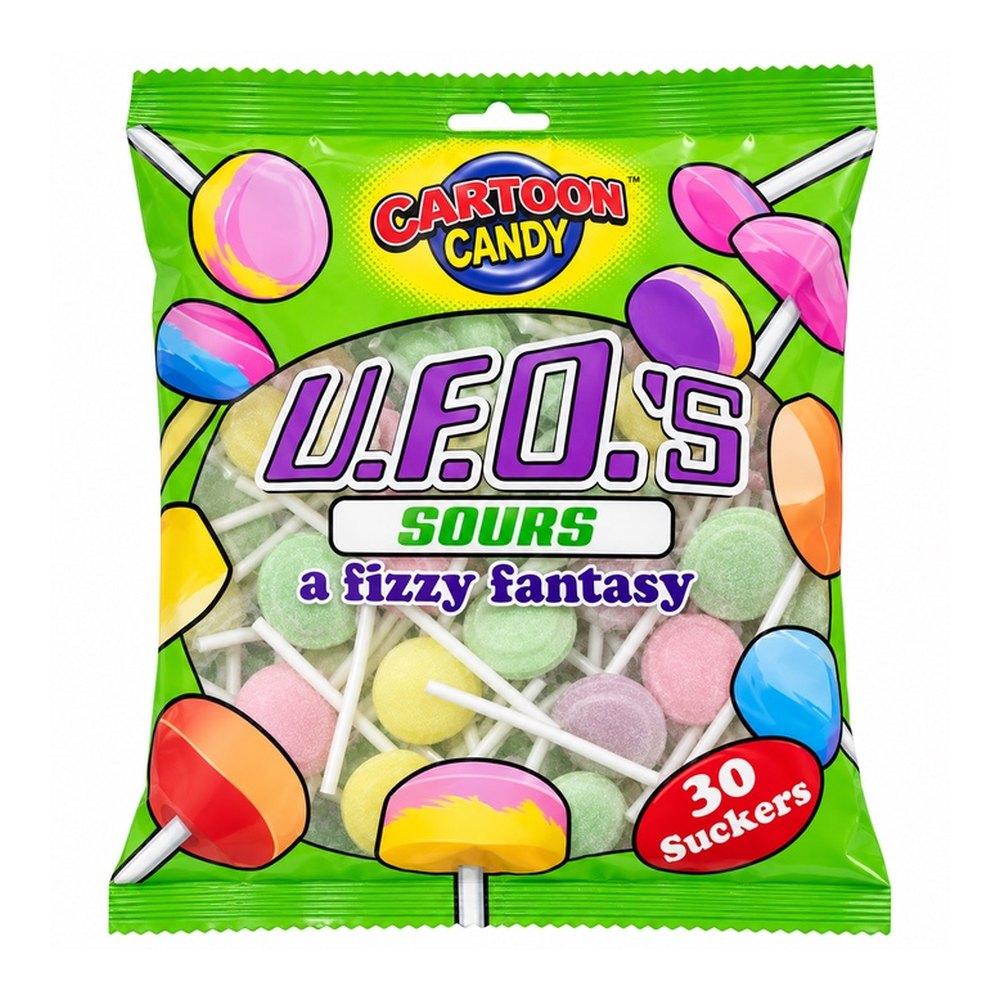 Cartoon Candy UFO Sours Lollipops - 30 Lollipops