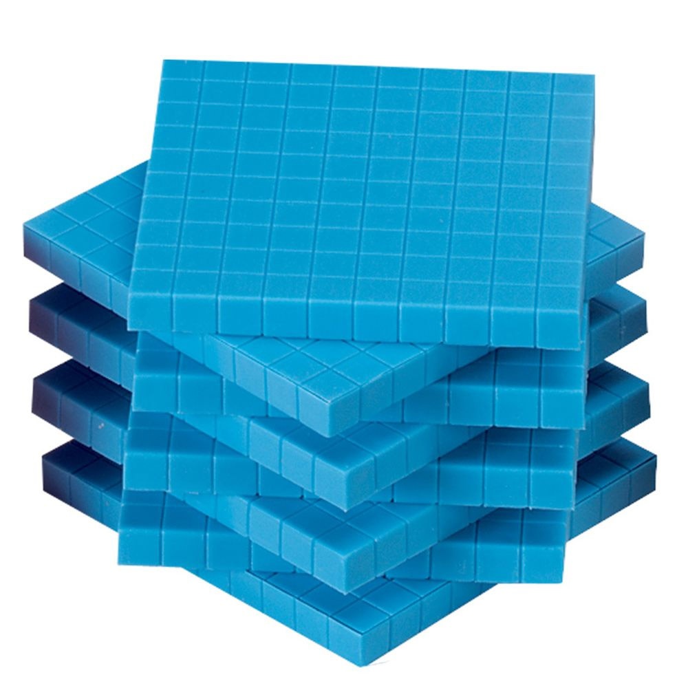 Base Ten Blocks - Plastic - Blue Flats - 10pcs Polybag