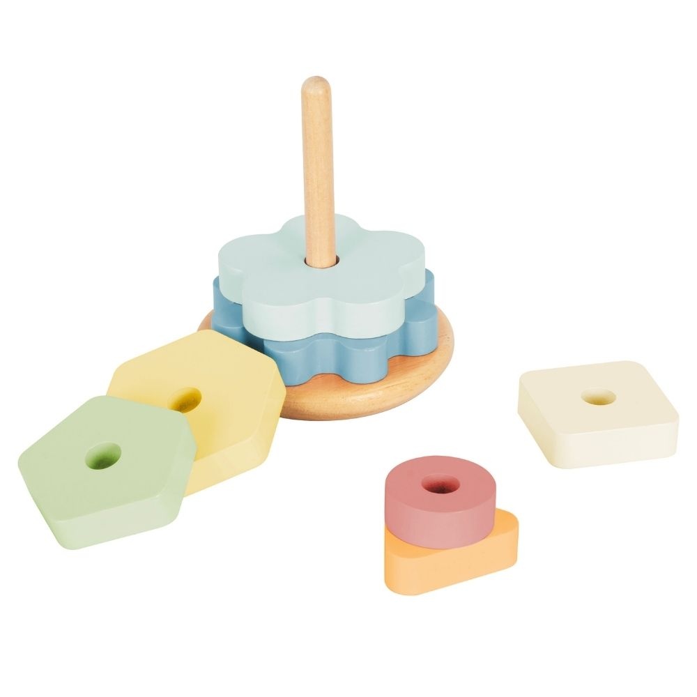 3-in-1 Wooden Toy Gift Set - Rattle, Stacking Tower and Pull-Along Puppy