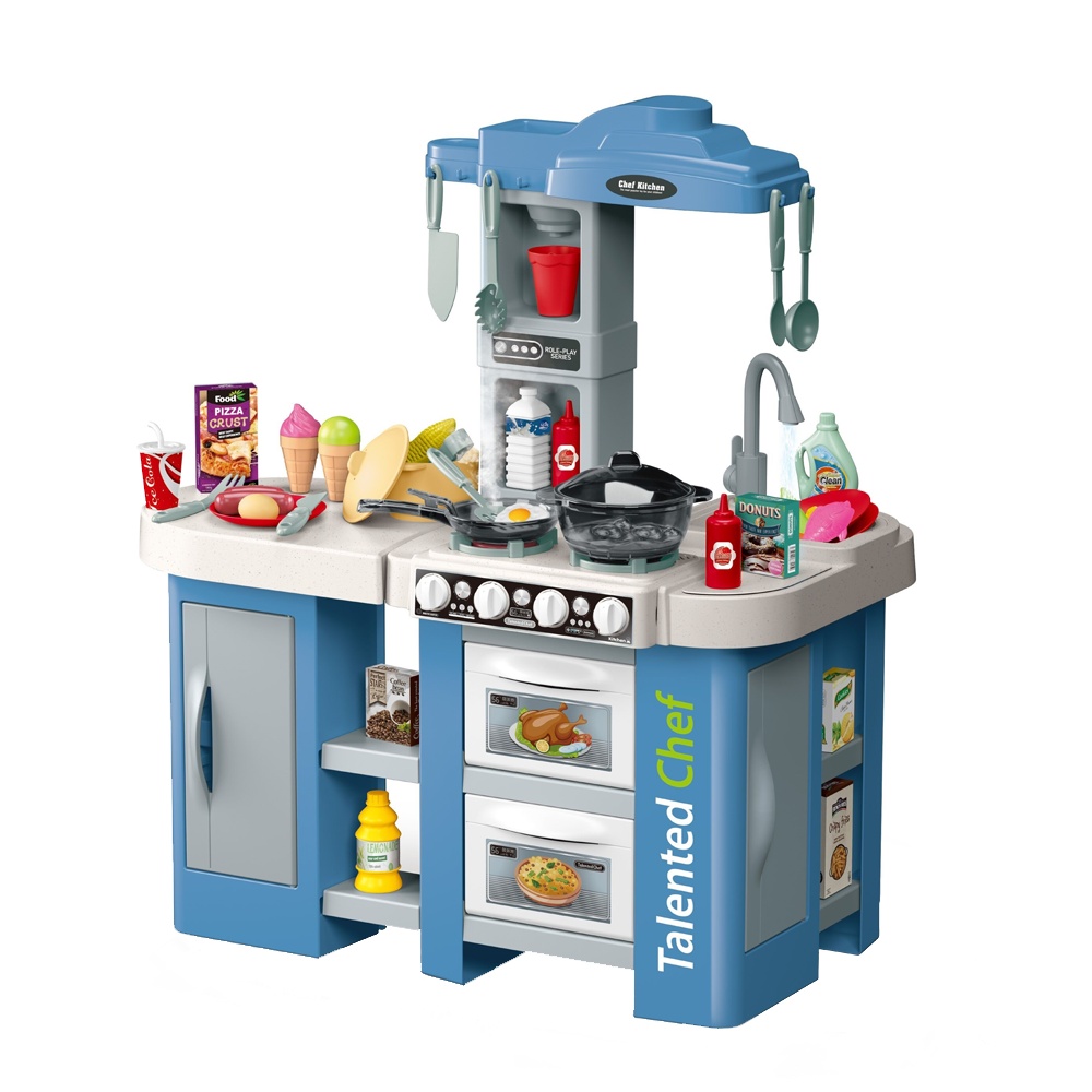 Pretend & Play Kitchen Set with Light & Sound Effects - Blue - 72 Pieces-**
