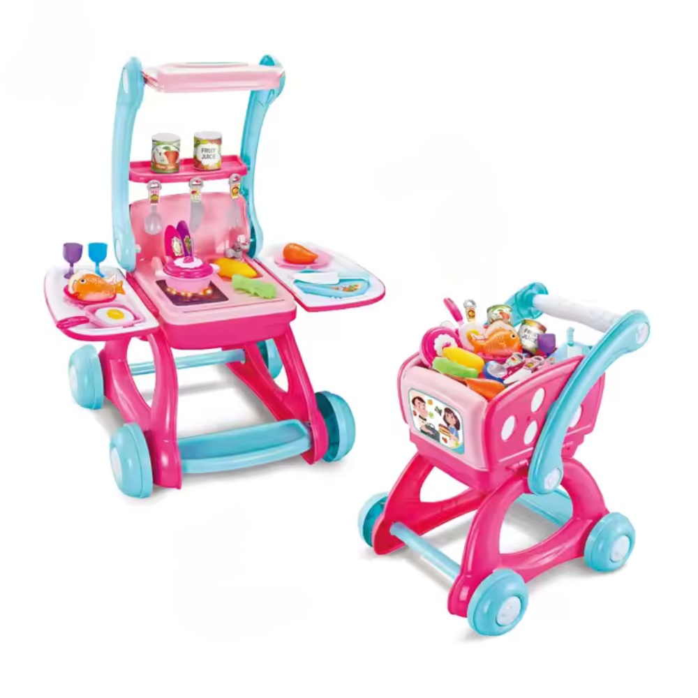 2-in-1 Pretend Play Kitchen & Shopping Cart with Light & Sound-**