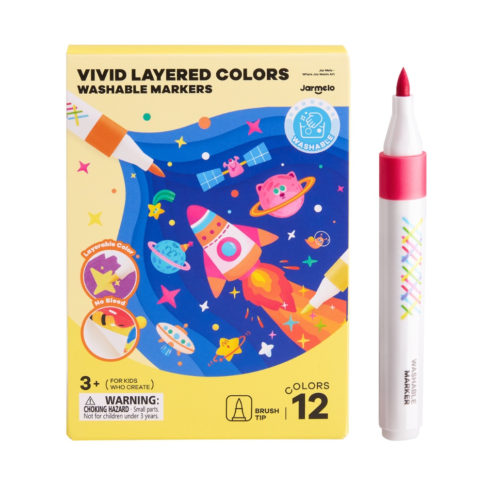 Fine Tip Washable Markers - 12 Vivid Colours