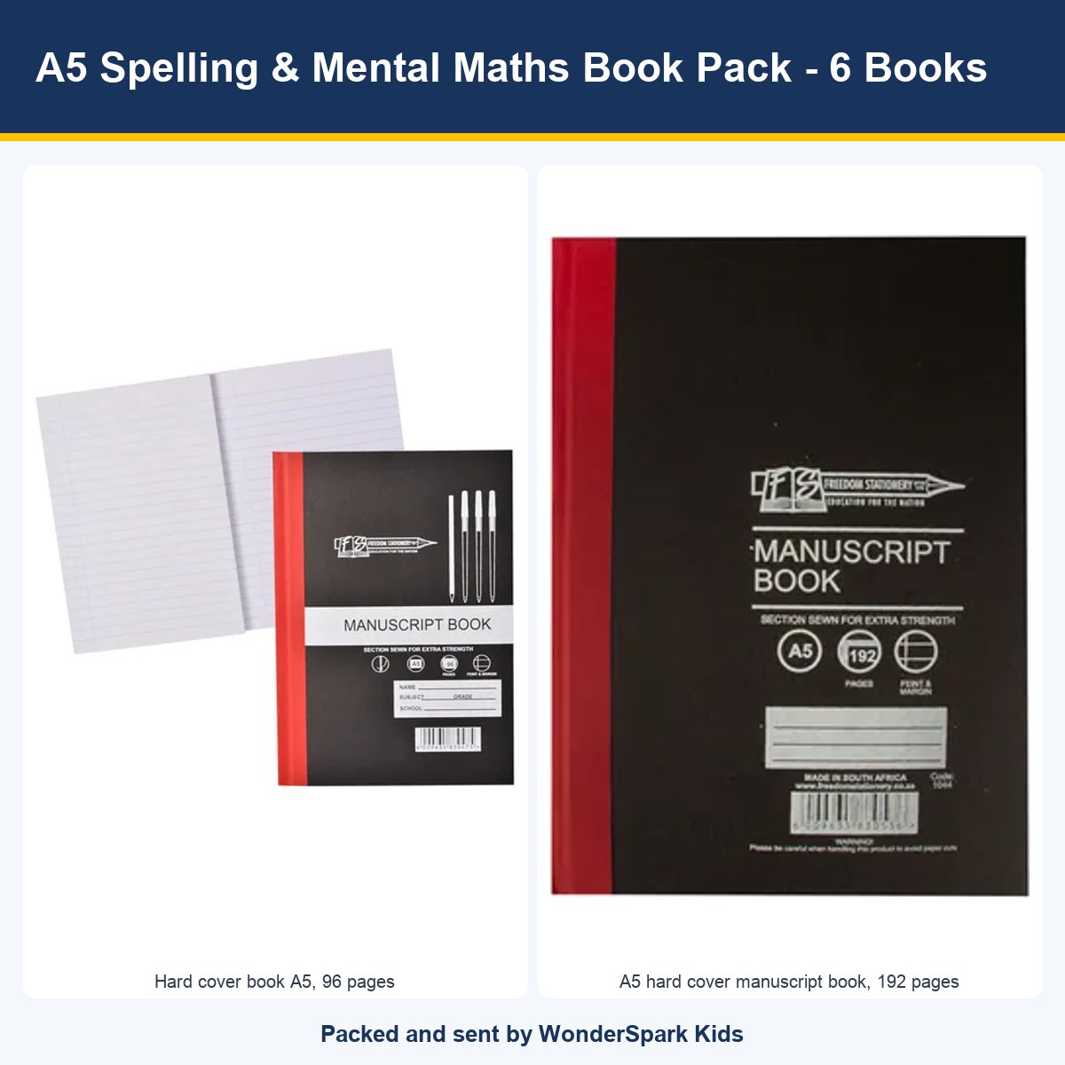 WonderSpark Kids A5 Spelling & Mental Maths Book Pack - 6 Books