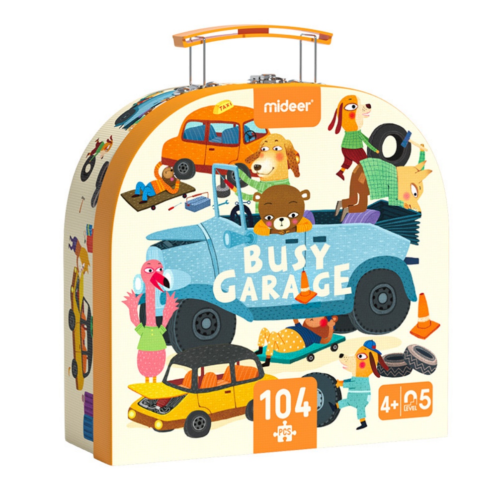 Gift Box Jigsaw Puzzle for Kids - Busy Garage - 104 Pieces