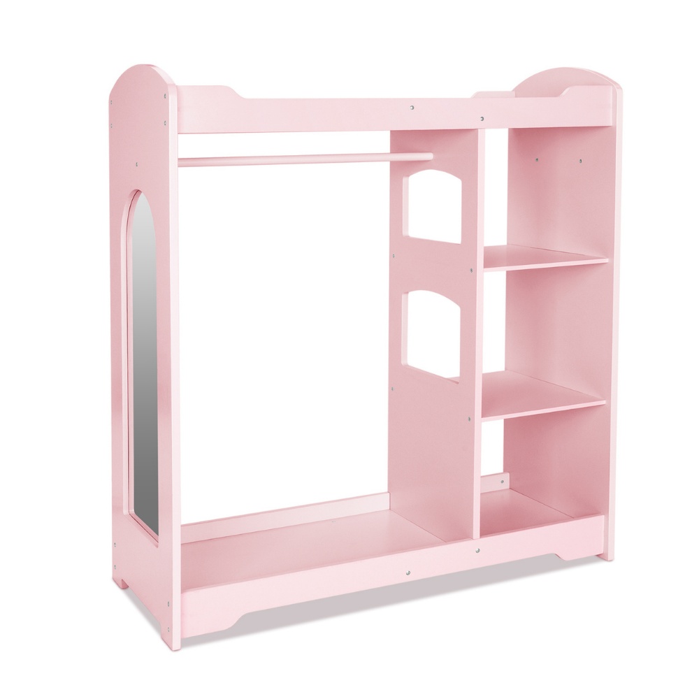 Wooden Kids Wardrobe and Dress Up Storage Unit with Mirror