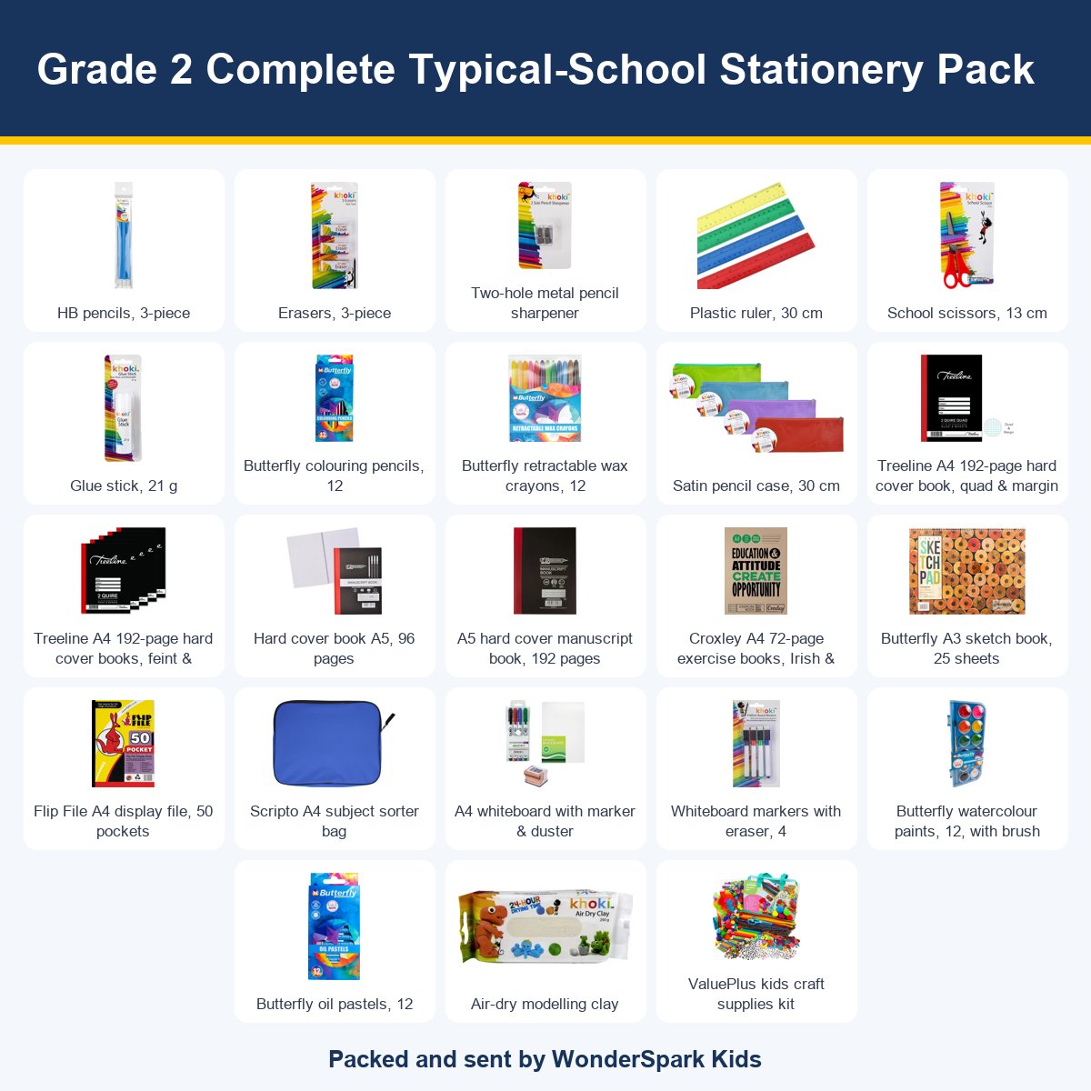 WonderSpark Kids Grade 2 Complete Typical-School Stationery Pack