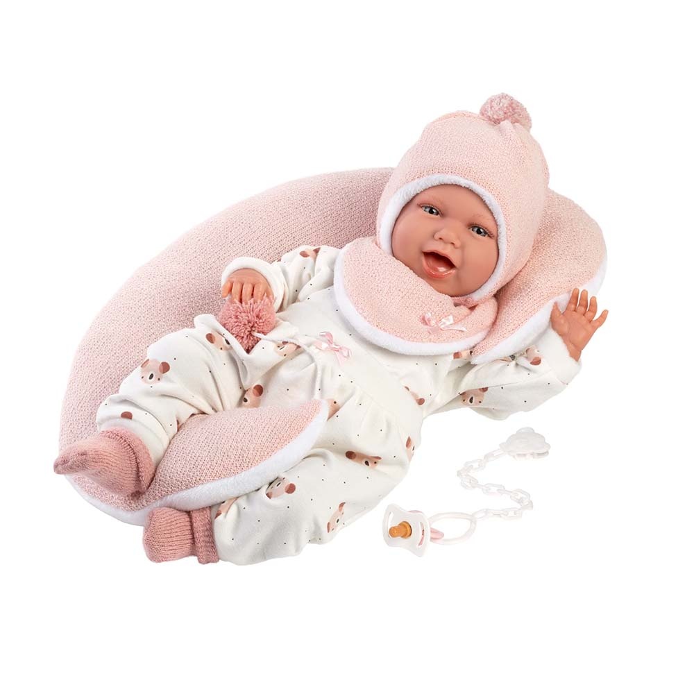 Baby Girl Doll with Crying Mechanism, Clothing & Pink Cushion: Mimi - 42cm