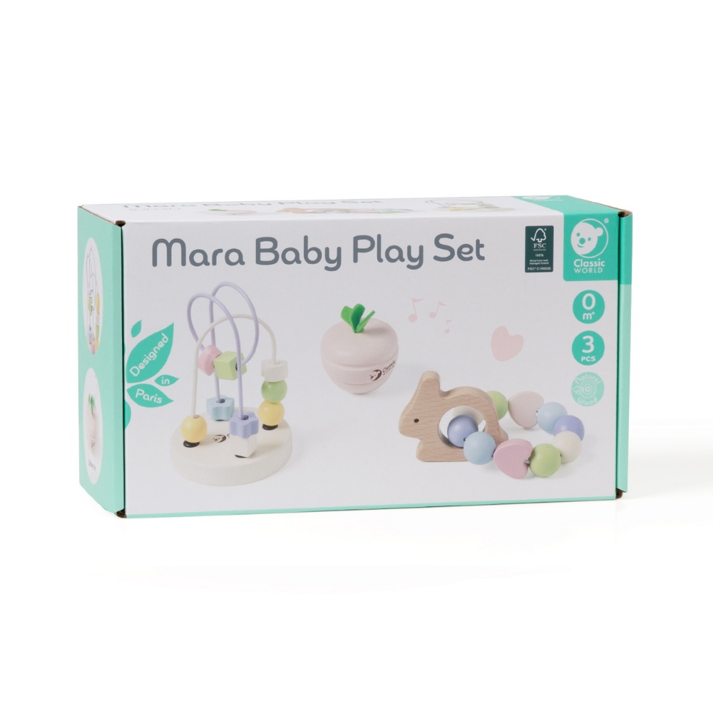 Mara Baby Play Set with Bead Maze, Rattle and Lacing Beads - 3 Pieces