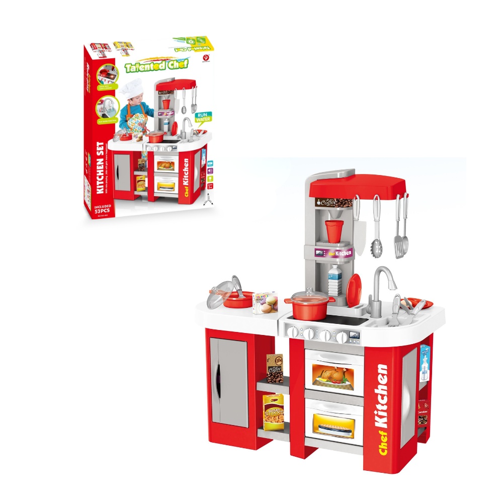 Cogo - Pretend & Play Kitchen Set with Light & Sound Effects - Red - 53 Pieces