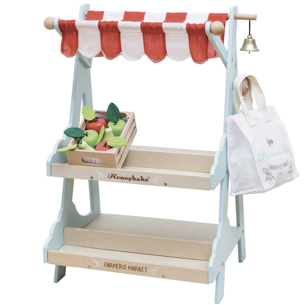 Wooden Market Stall & Fruit Play Food Crate - 3pcs