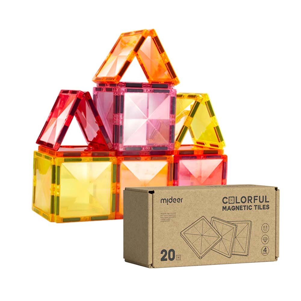 Colourful Magnetic Tiles Building Set - Warm Colours - 20pcs