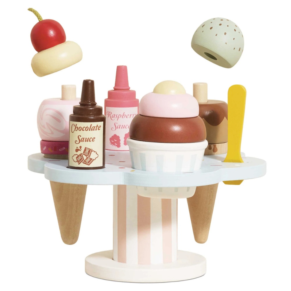 Wooden Ice Cream Stand & Toppings - 12pcs