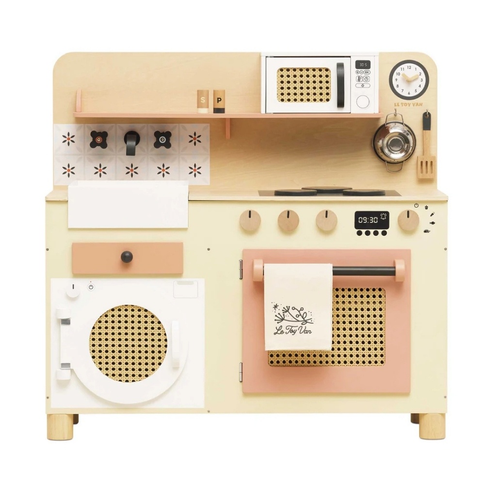Family Size Rattan Wooden Play Kitchen