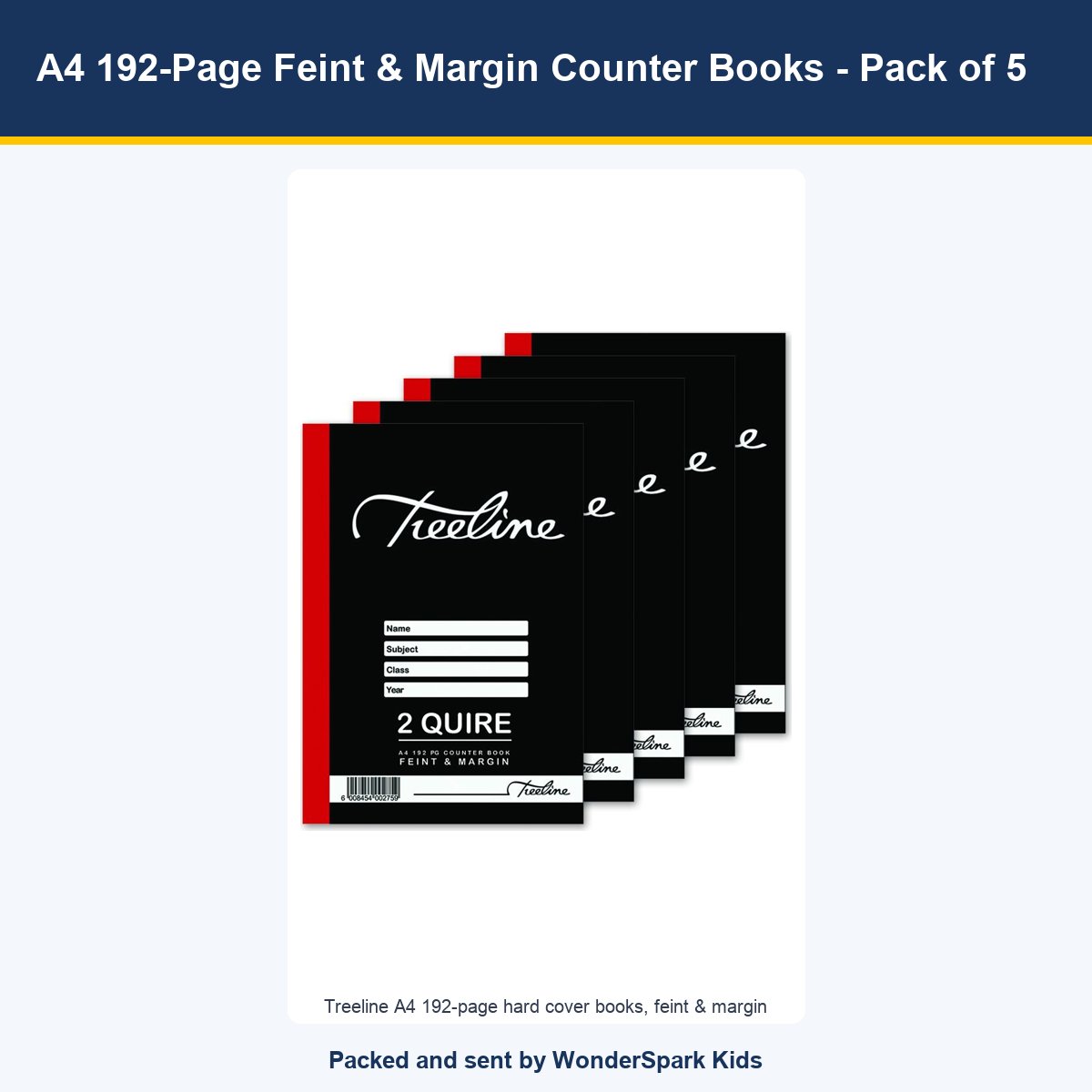 WonderSpark Kids A4 192-Page Feint & Margin Counter Books - Pack of 5